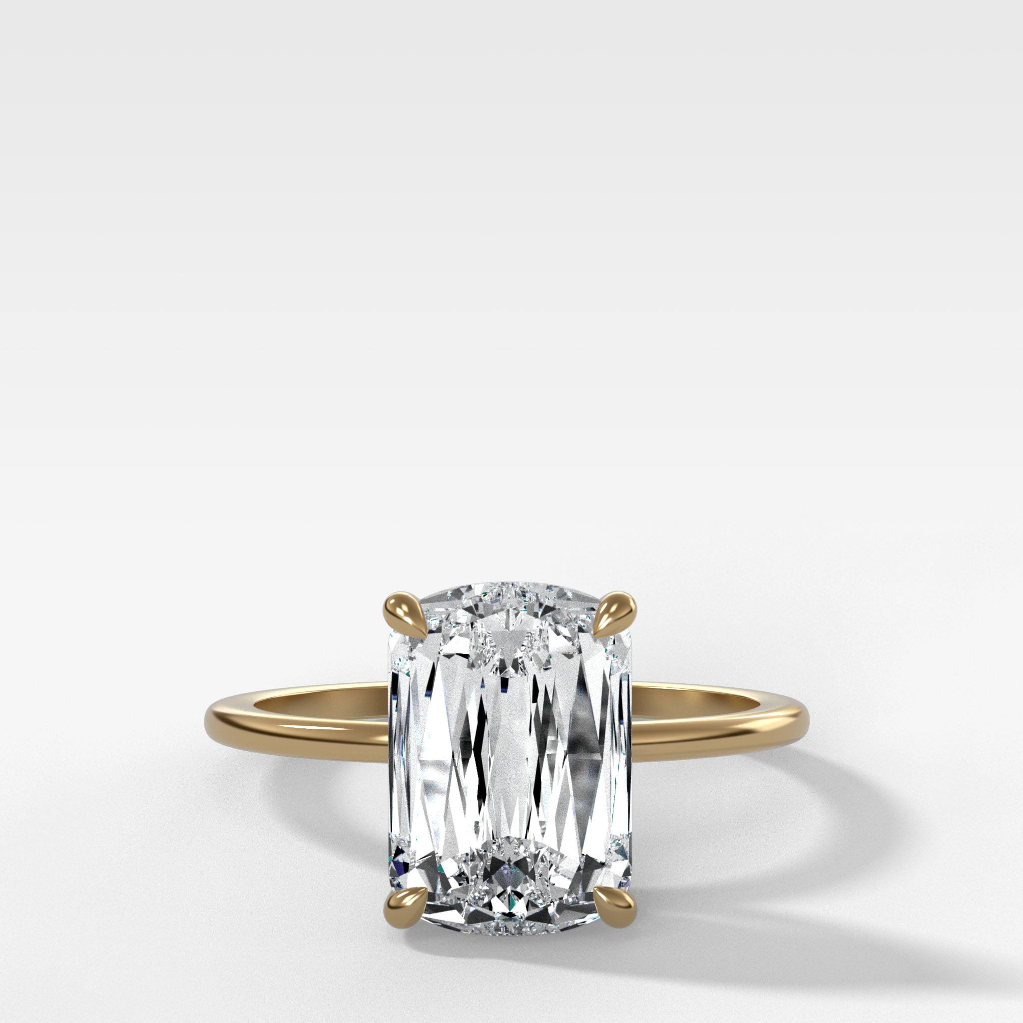 Thin + Simple Solitaire with 3.05Ct Crisscut Cushion Cut by Good Stone in Yellow Gold